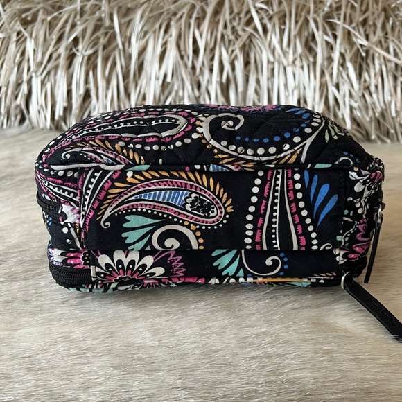 VERA BRADLEY Bandana Swirls Blush & Brush Cosmetic Case Black Pink Blue Travel - Picture 7 of 11